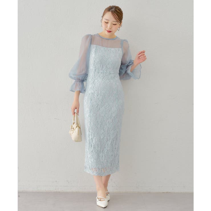 R/BLE | 【Chico】配色シースルータイトロングドレス | PAL GROUP OUTLET