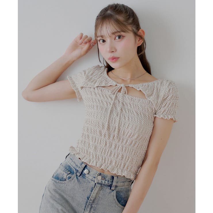 BEI | 【Chico】ギンガムフロントリボンボレロデザインT | PAL GROUP OUTLET