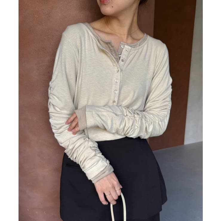BEIGE | 【CAPRICIEUX LE'MAGE】インナーSET袖ギャザーヘンリーＴ | PAL GROUP OUTLET