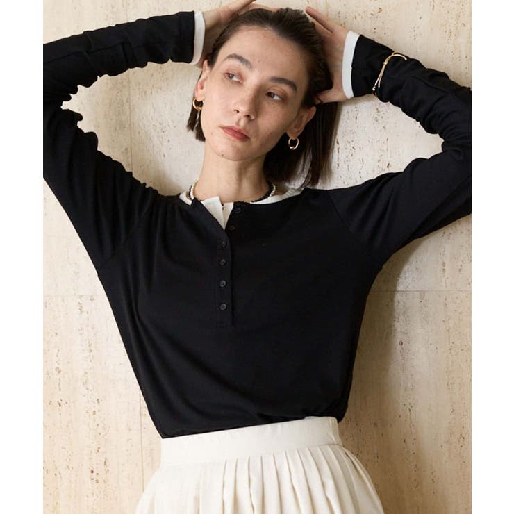 BLACK | 【CAPRICIEUX LE'MAGE】インナーSET袖ギャザーヘンリーＴ | PAL GROUP OUTLET
