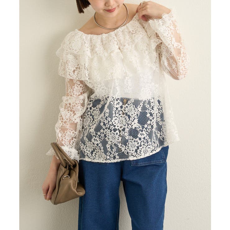OFF | 【Omekashi】レースラッフルブラウス | PAL GROUP OUTLET