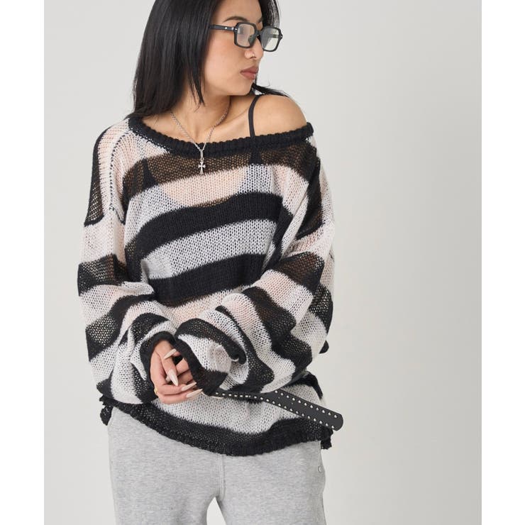 【WHO'S WHO gallery】ワイドボーダーメッシュニット | PAL GROUP OUTLET | 詳細画像13 