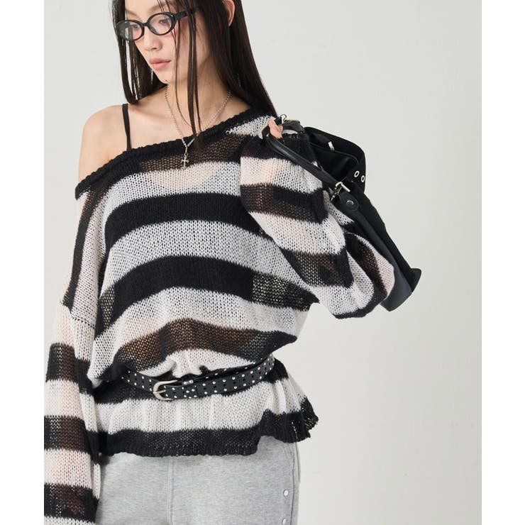 BLK/OFF | 【WHO'S WHO gallery】ワイドボーダーメッシュニット | PAL GROUP OUTLET