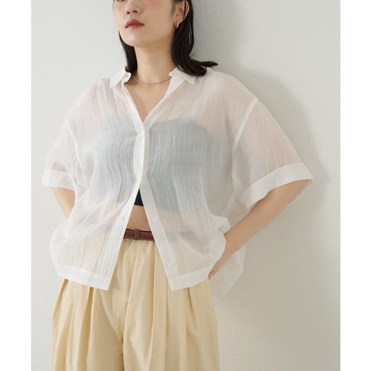 【Omekashi】シアーリネンハーフスリーブシャツ | PAL GROUP OUTLET | 詳細画像1 