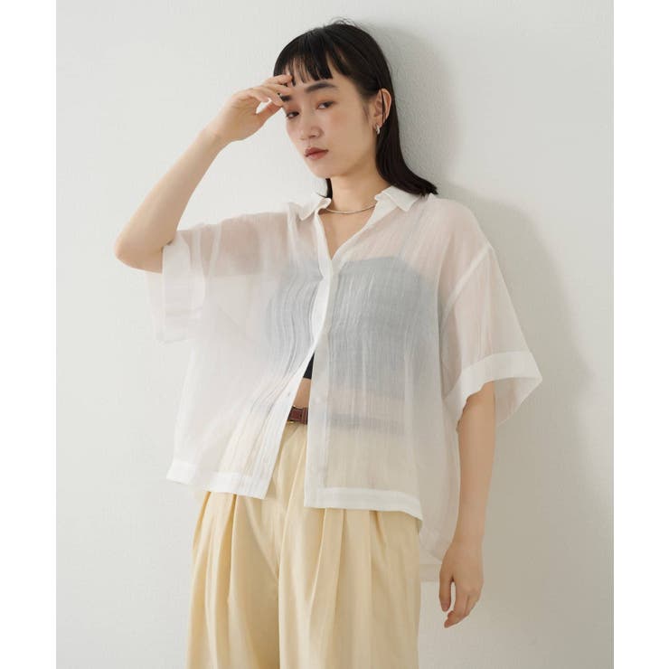 【Omekashi】シアーリネンハーフスリーブシャツ | PAL GROUP OUTLET | 詳細画像2 