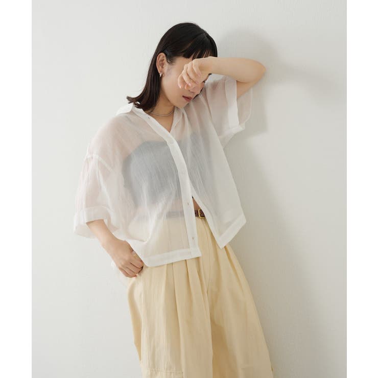 【Omekashi】シアーリネンハーフスリーブシャツ | PAL GROUP OUTLET | 詳細画像3 