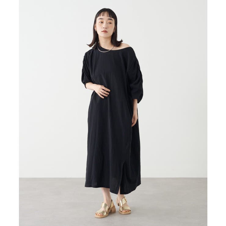 BLK | 【Omekashi】ギャザーオフショルワンピース | PAL GROUP OUTLET