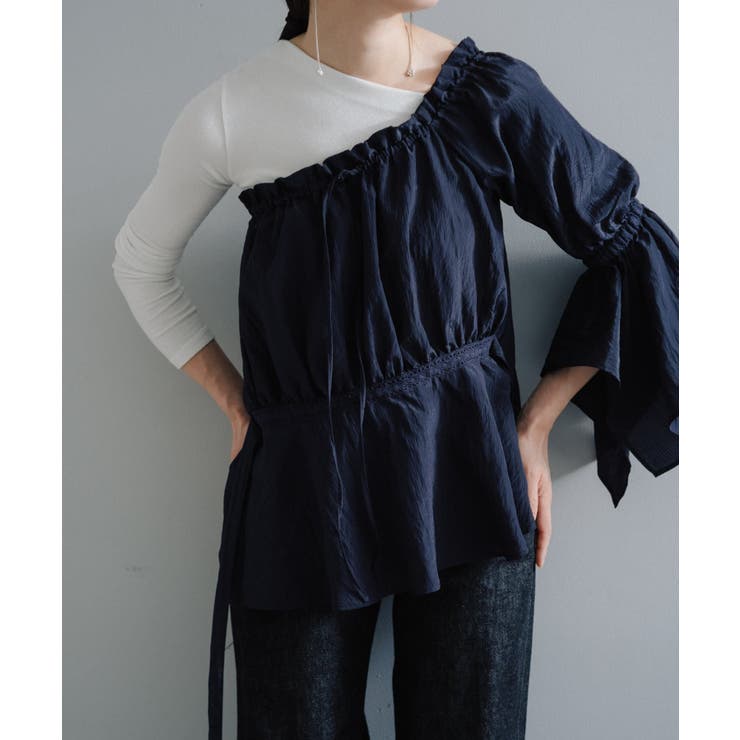 NAVY | 【Pasterip】Stripe one shoulder | PAL GROUP OUTLET