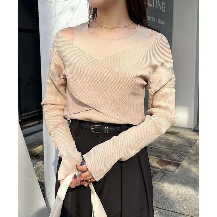 BEIGE | 【CAPRICIEUX LE'MAGE】オフショルクロスレイヤードニット | PAL GROUP OUTLET
