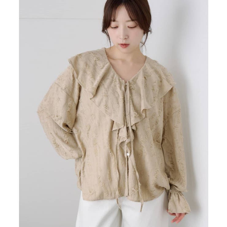 BEG | 【SHENERY】ニュアンスフリルカラーブラウス | PAL GROUP OUTLET