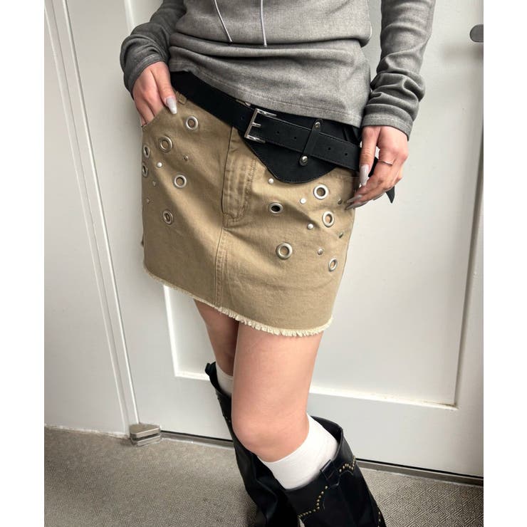 BEG | 【WHO'S WHO gallery】硫化ツイルアイレットミニスカート | PAL GROUP OUTLET