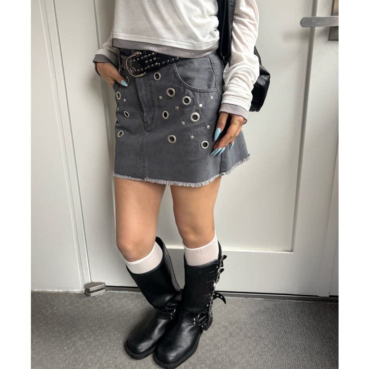 【WHO'S WHO gallery】硫化ツイルアイレットミニスカート | PAL GROUP OUTLET | 詳細画像4 