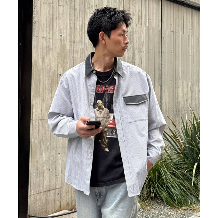 GRY | 【Ciaopanic】レザー襟切替シャツ | PAL GROUP OUTLET