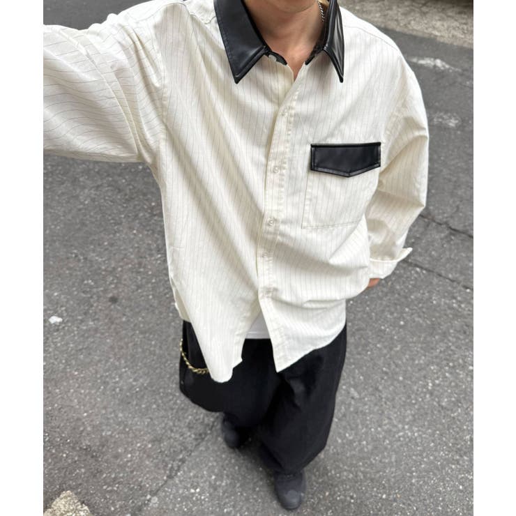 WHT | 【Ciaopanic】レザー襟切替シャツ | PAL GROUP OUTLET