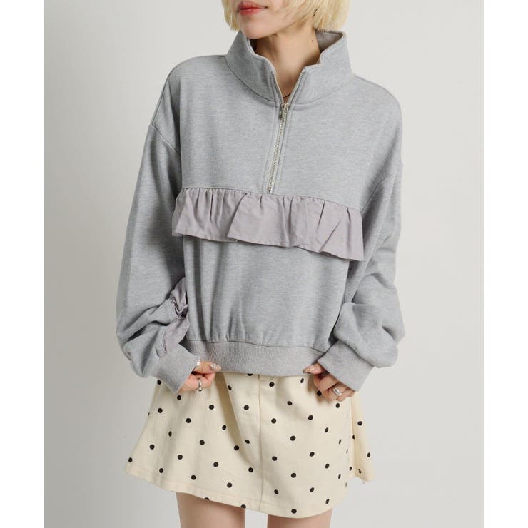 GRY | 【w closet】ハーフジップフリルスウェット | PAL GROUP OUTLET
