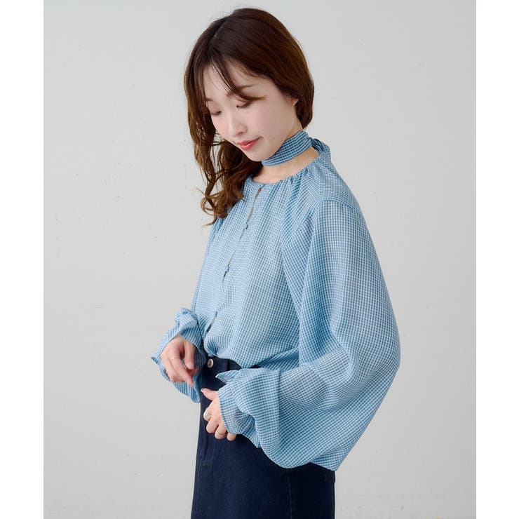 【Kastane】B シアーチェックボウタイブラウス | PAL GROUP OUTLET | 詳細画像2 