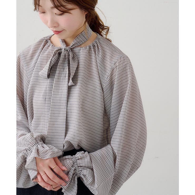 【Kastane】B シアーチェックボウタイブラウス | PAL GROUP OUTLET | 詳細画像10 