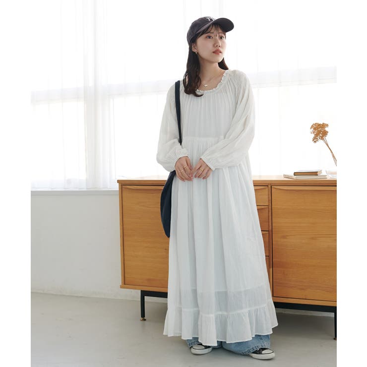 【Discoat】【India】コットンクレープ肩シャーリングワンピース | PAL GROUP OUTLET | 詳細画像5 