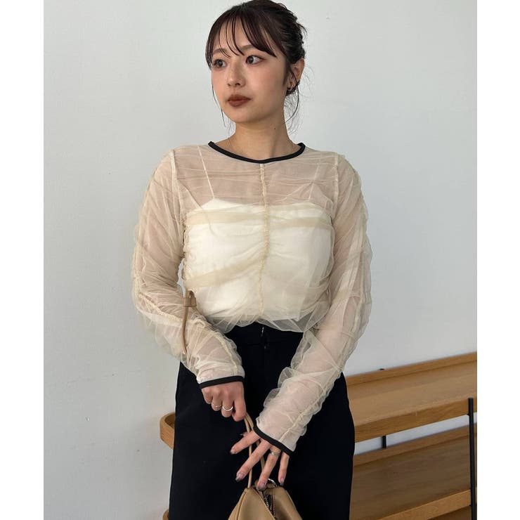 BEIGE | 【CAPRICIEUX LE'MAGE】チュールギャザーブラウス | PAL GROUP OUTLET