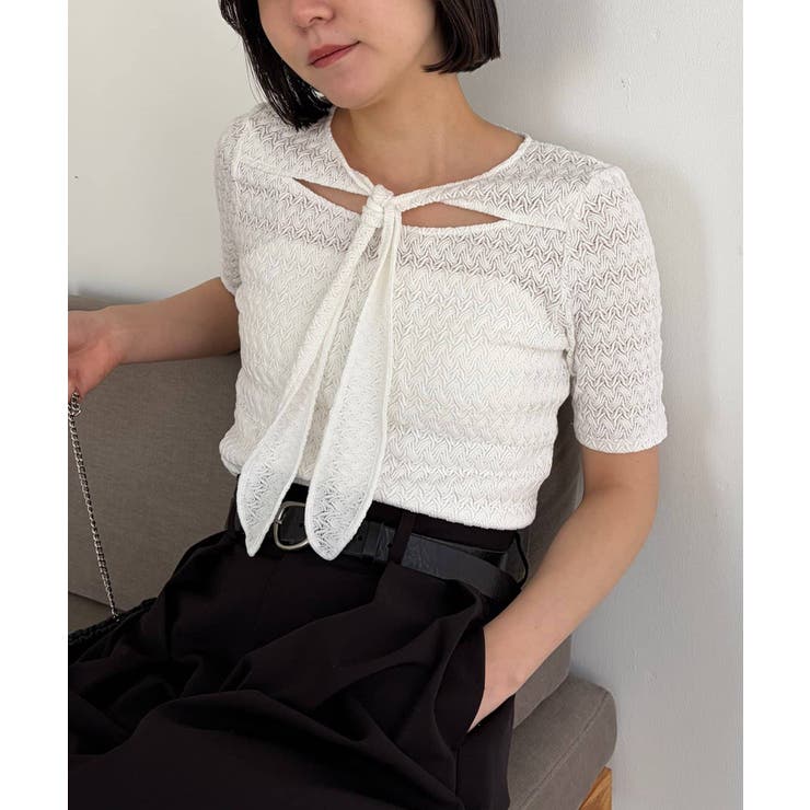 WHITE | 【CAPRICIEUX LE'MAGE】レースノット5分袖トップス | PAL GROUP OUTLET