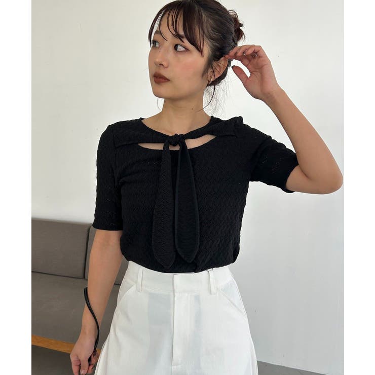 BLACK | 【CAPRICIEUX LE'MAGE】レースノット5分袖トップス | PAL GROUP OUTLET