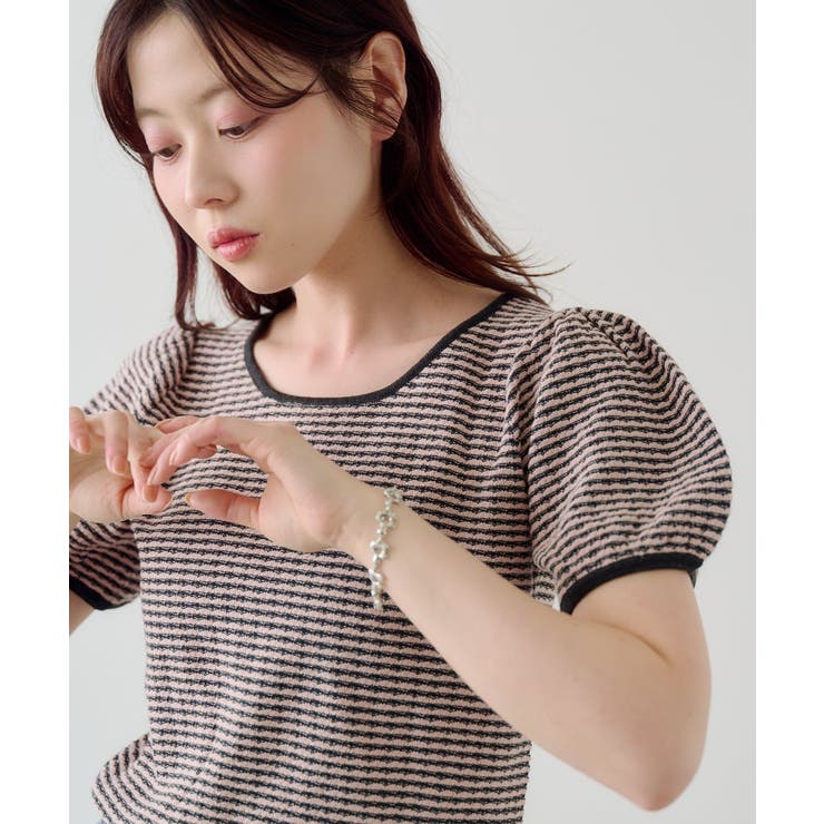 【Kastane】ボーダーパフ半袖ニット | PAL GROUP OUTLET | 詳細画像9 
