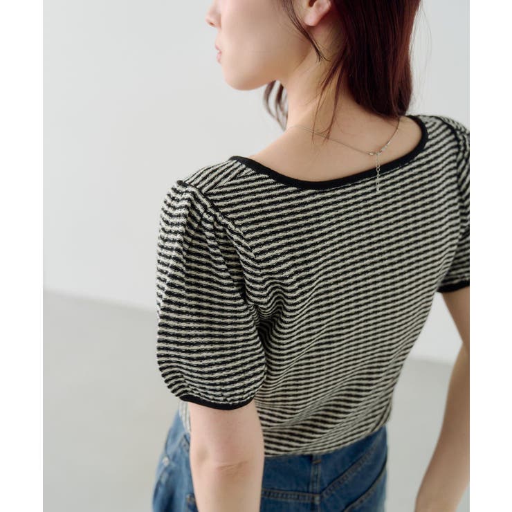 【Kastane】ボーダーパフ半袖ニット | PAL GROUP OUTLET | 詳細画像1 