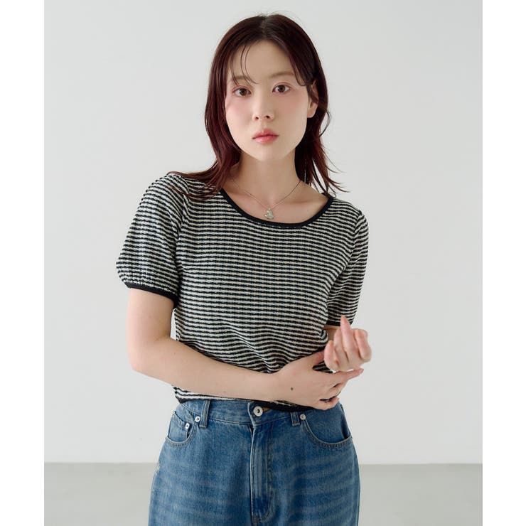 【Kastane】ボーダーパフ半袖ニット | PAL GROUP OUTLET | 詳細画像2 