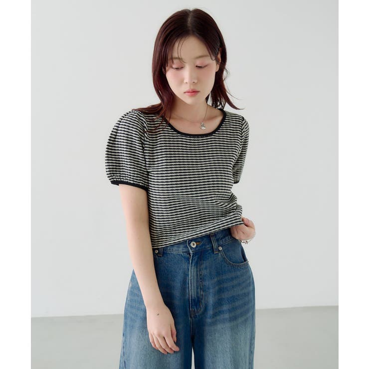 【Kastane】ボーダーパフ半袖ニット | PAL GROUP OUTLET | 詳細画像3 