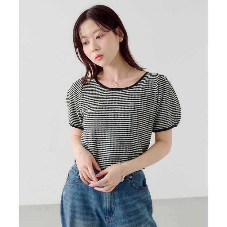 【Kastane】ボーダーパフ半袖ニット | PAL GROUP OUTLET | 詳細画像4 