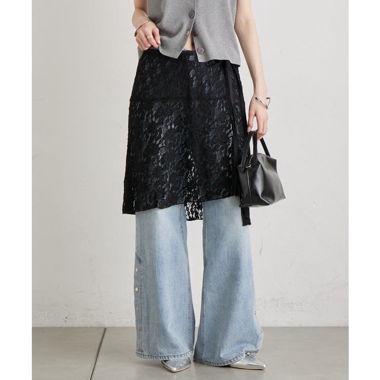 BLK | 【mystic】レースラップスカート | PAL GROUP OUTLET