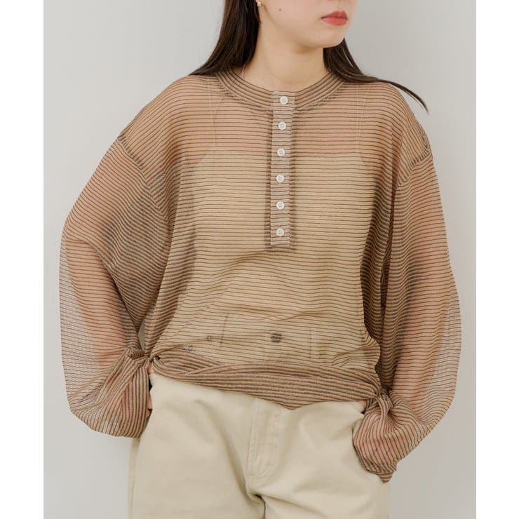 BEG | 【Kastane】SHEER BORDER HENLEY | PAL GROUP OUTLET