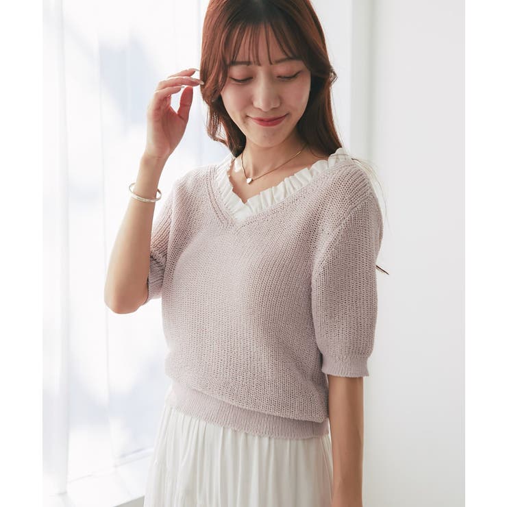 【La boutique BonBon】ペーパーヤーンフリルVネックKN | PAL GROUP OUTLET | 詳細画像9 