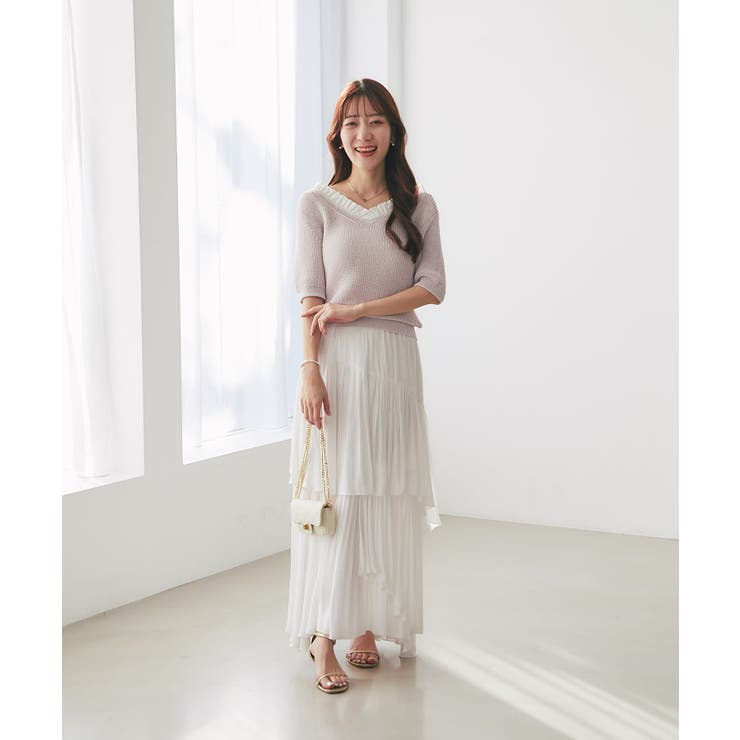 【La boutique BonBon】ペーパーヤーンフリルVネックKN | PAL GROUP OUTLET | 詳細画像13 