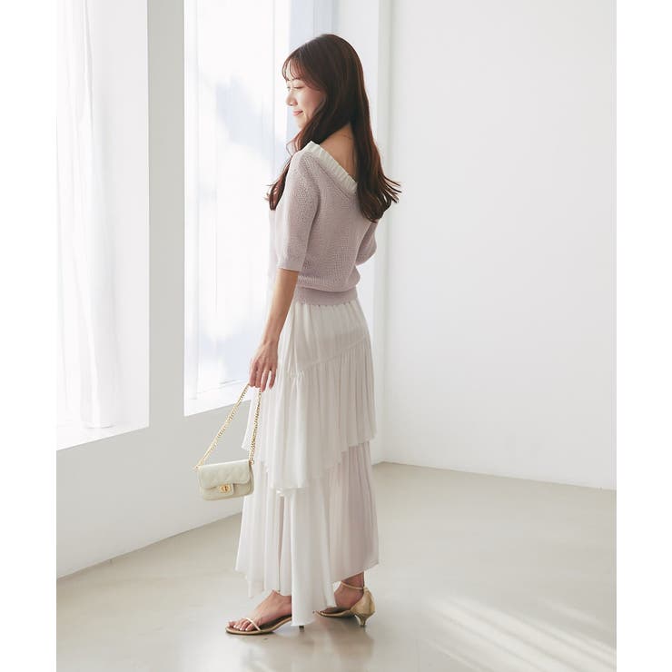 【La boutique BonBon】ペーパーヤーンフリルVネックKN | PAL GROUP OUTLET | 詳細画像14 