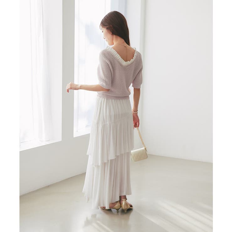 【La boutique BonBon】ペーパーヤーンフリルVネックKN | PAL GROUP OUTLET | 詳細画像15 
