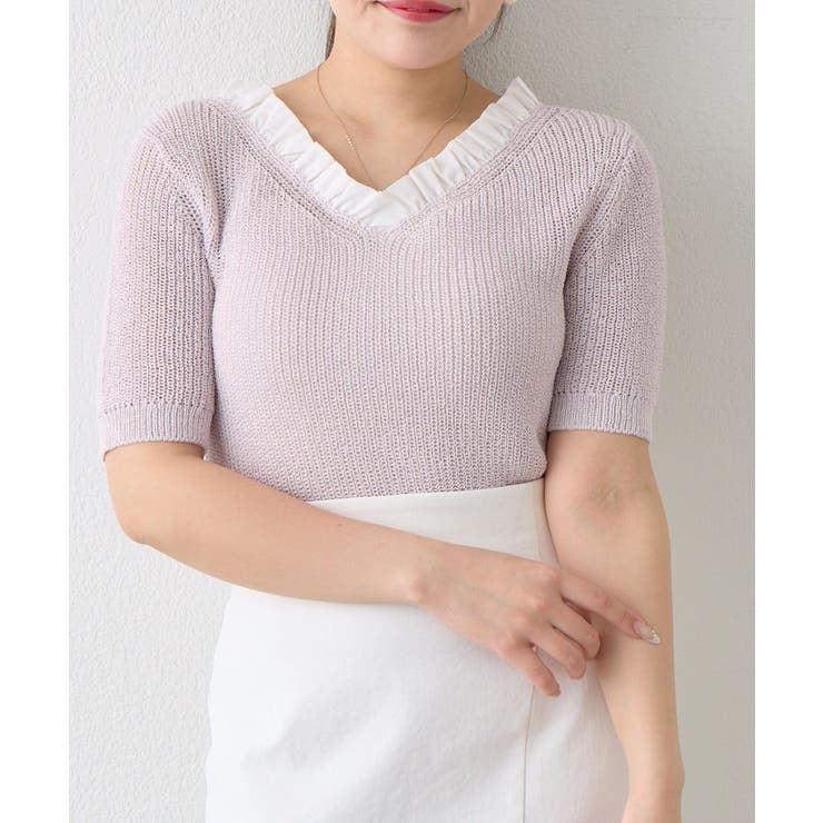 【La boutique BonBon】ペーパーヤーンフリルVネックKN | PAL GROUP OUTLET | 詳細画像16 