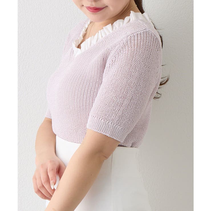 【La boutique BonBon】ペーパーヤーンフリルVネックKN | PAL GROUP OUTLET | 詳細画像17 