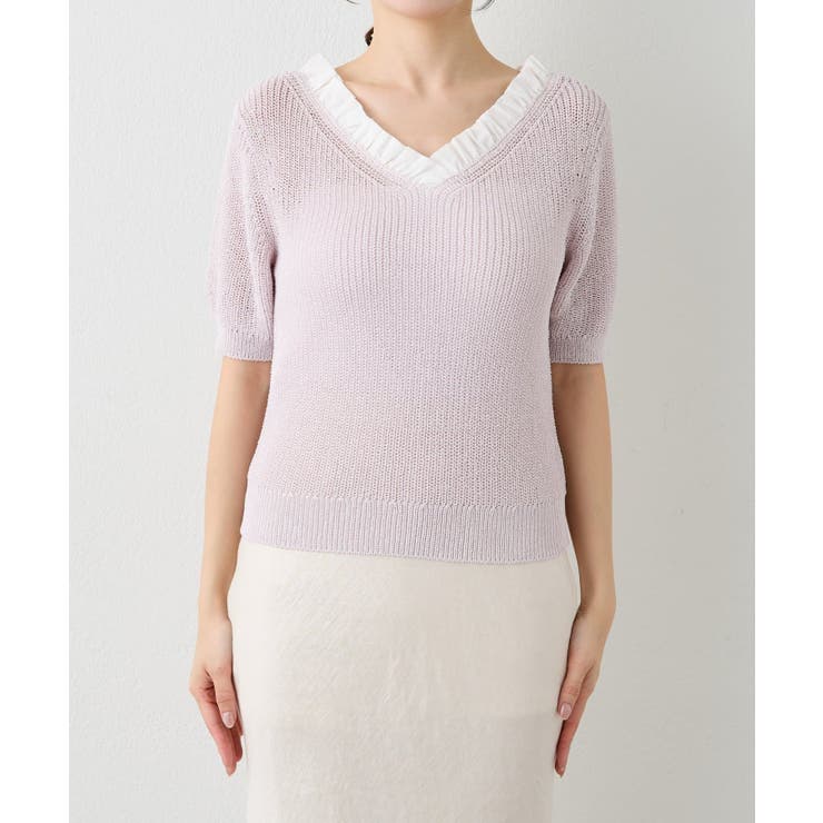 【La boutique BonBon】ペーパーヤーンフリルVネックKN | PAL GROUP OUTLET | 詳細画像22 