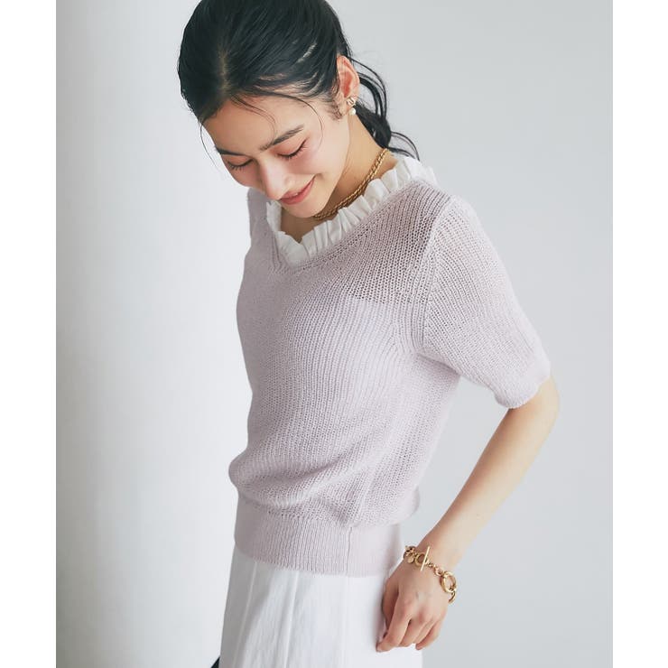 【La boutique BonBon】ペーパーヤーンフリルVネックKN | PAL GROUP OUTLET | 詳細画像2 