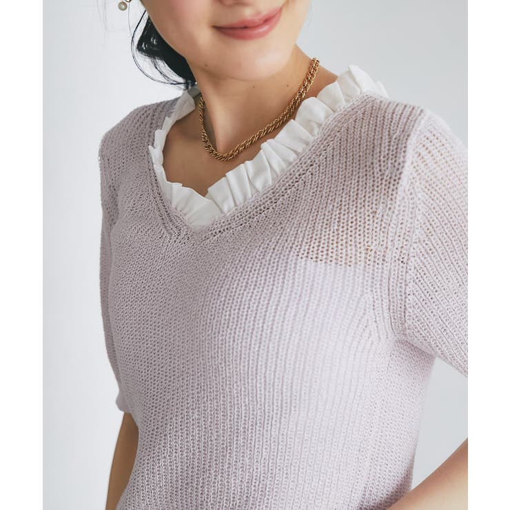 【La boutique BonBon】ペーパーヤーンフリルVネックKN | PAL GROUP OUTLET | 詳細画像4 