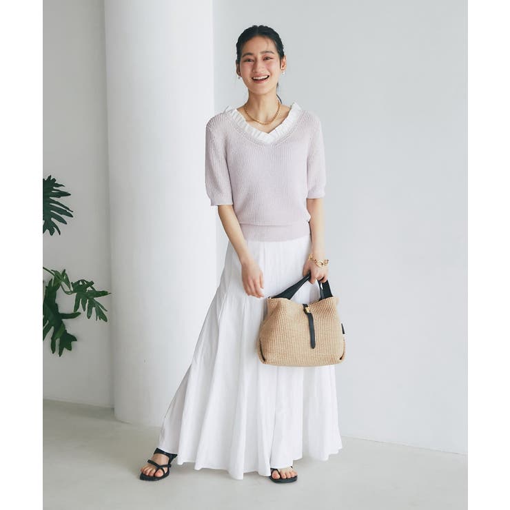 【La boutique BonBon】ペーパーヤーンフリルVネックKN | PAL GROUP OUTLET | 詳細画像5 
