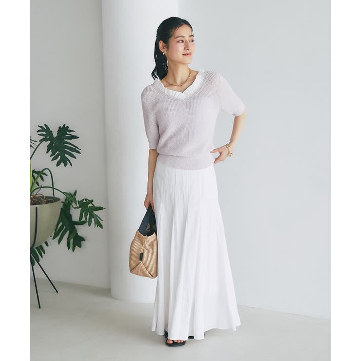 【La boutique BonBon】ペーパーヤーンフリルVネックKN | PAL GROUP OUTLET | 詳細画像6 