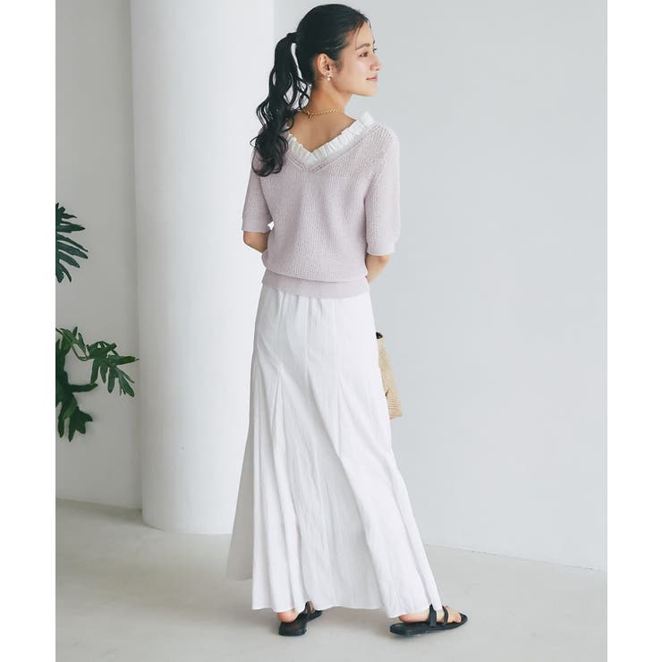 【La boutique BonBon】ペーパーヤーンフリルVネックKN | PAL GROUP OUTLET | 詳細画像8 