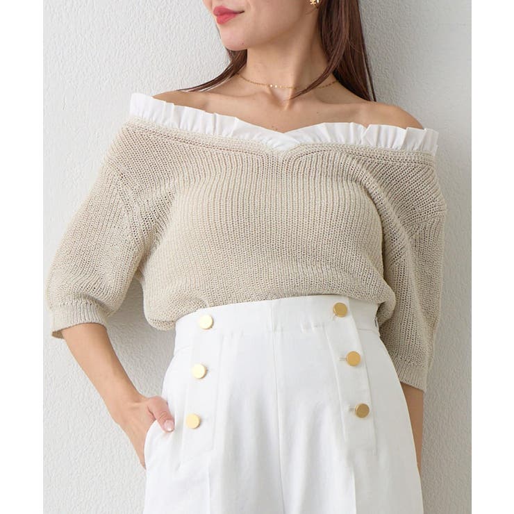 GBE | 【La boutique BonBon】ペーパーヤーンフリルVネックKN | PAL GROUP OUTLET