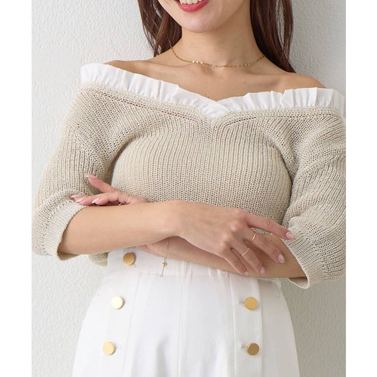 【La boutique BonBon】ペーパーヤーンフリルVネックKN | PAL GROUP OUTLET | 詳細画像30 