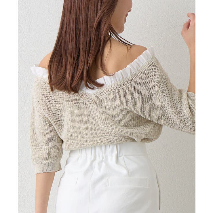 【La boutique BonBon】ペーパーヤーンフリルVネックKN | PAL GROUP OUTLET | 詳細画像31 