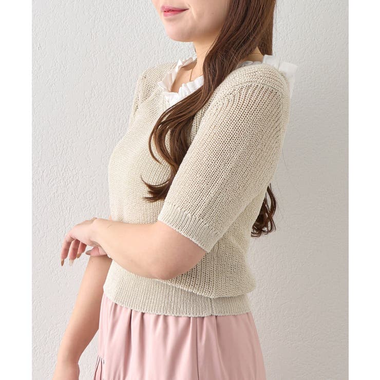 【La boutique BonBon】ペーパーヤーンフリルVネックKN | PAL GROUP OUTLET | 詳細画像36 