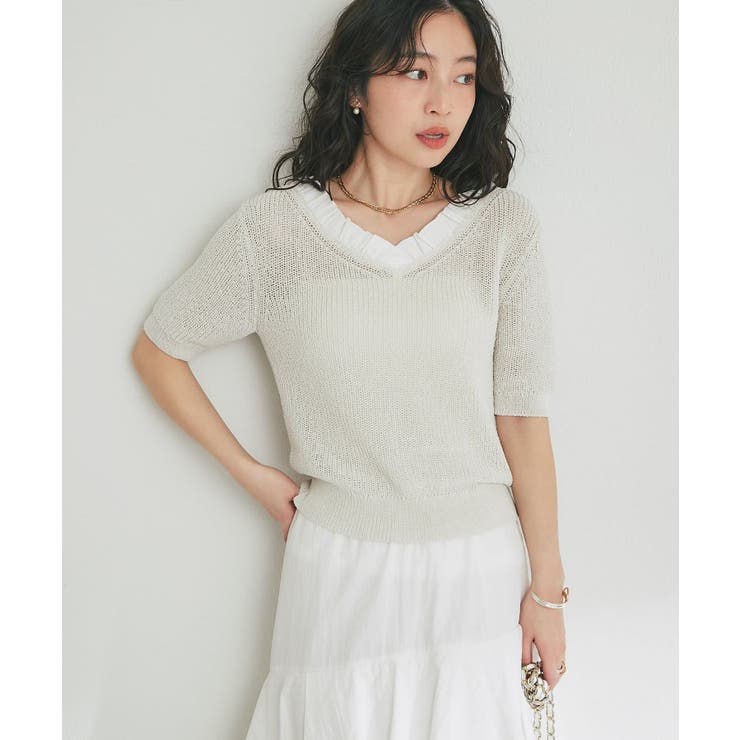 【La boutique BonBon】ペーパーヤーンフリルVネックKN | PAL GROUP OUTLET | 詳細画像44 