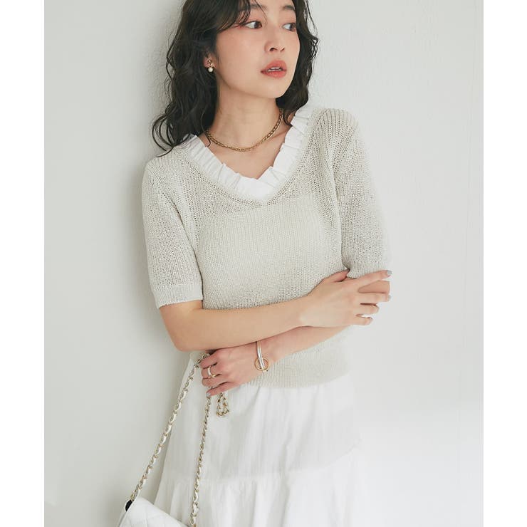 【La boutique BonBon】ペーパーヤーンフリルVネックKN | PAL GROUP OUTLET | 詳細画像45 